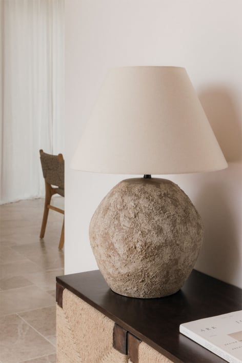 Lampe de table en céramique et lin Rilatos - Marron Sable