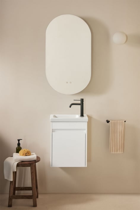 Ensemble de meuble de salle de bain suspendu en bois avec lavabo intégré Narek - Blanc