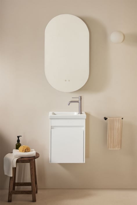 Ensemble de meuble de salle de bain suspendu en bois avec lavabo intégré Narek - Blanc