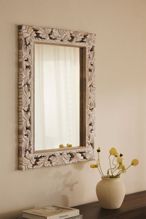 Miroir mural rectangulaire en bois de manguier Arnas