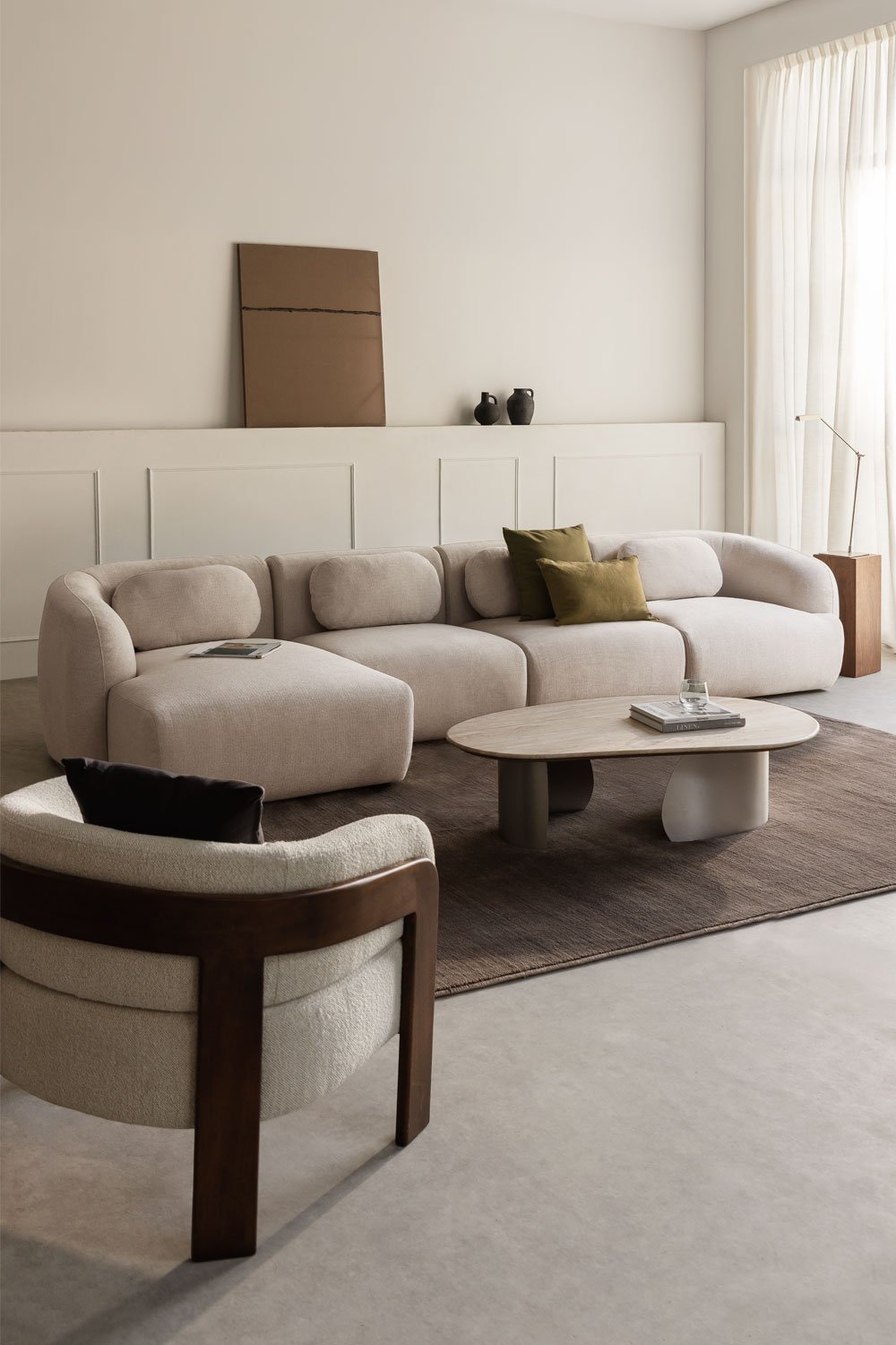 Canapé modulable Coquette 4 pièces en chenille avec chaise longue côté gauche, image de la galerie 1