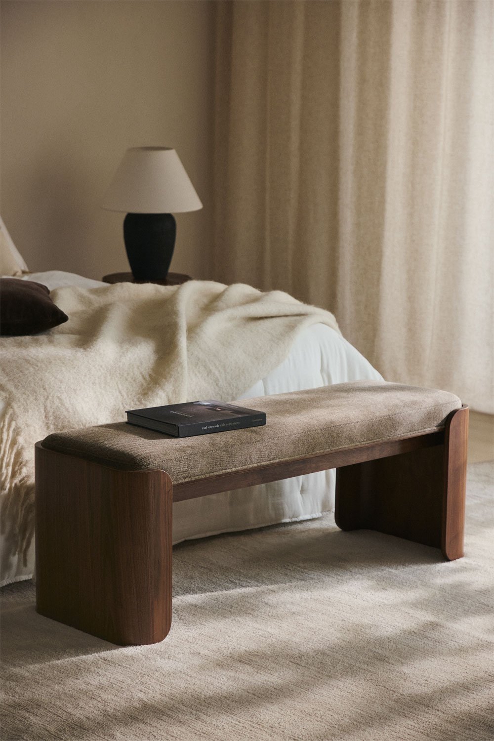 Banc en bois de caoutchouc et placage Lofren, image de la galerie 1