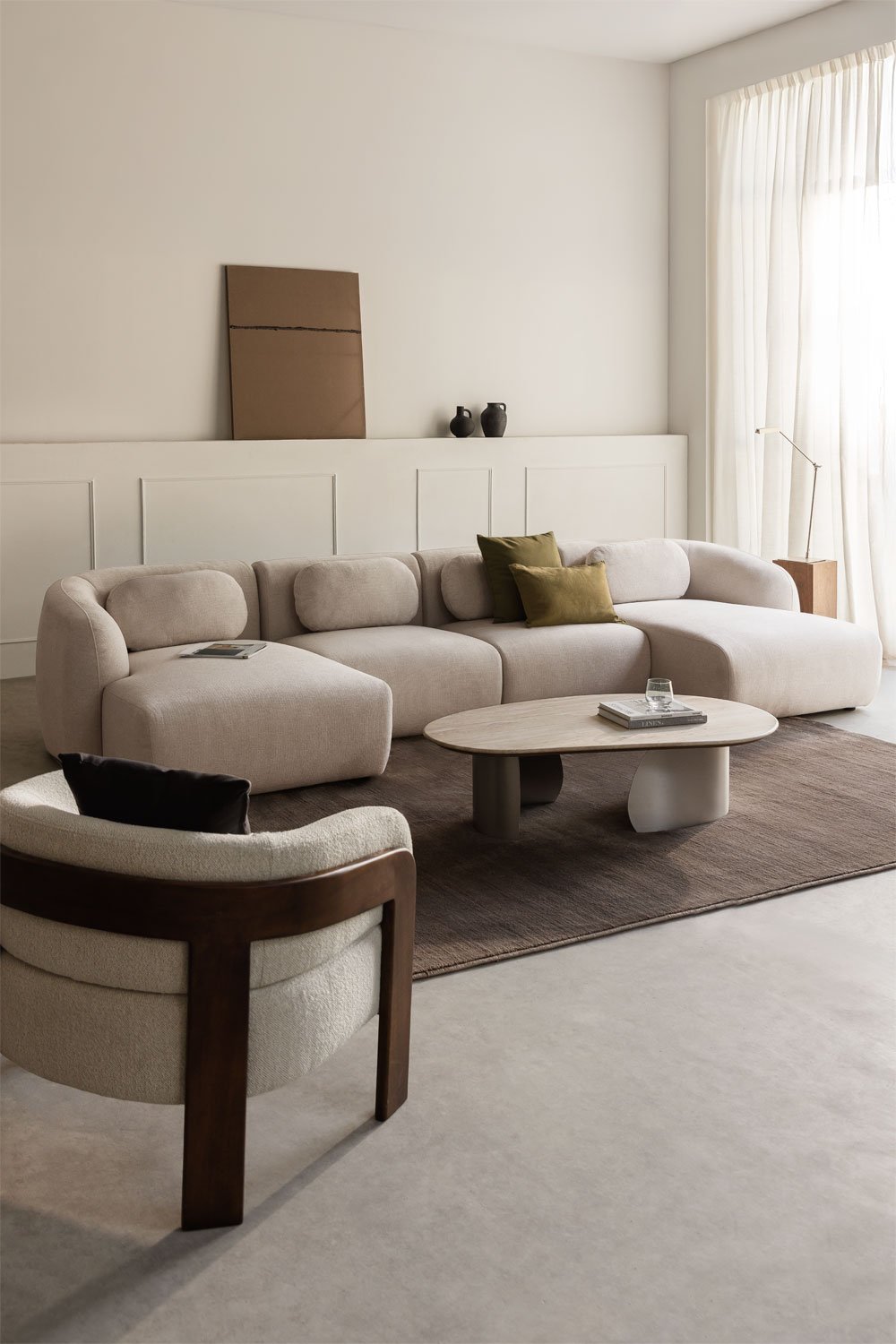 Canapé modulaire avec double chaise longue 4 pièces en chenille Coquette, image de la galerie 1