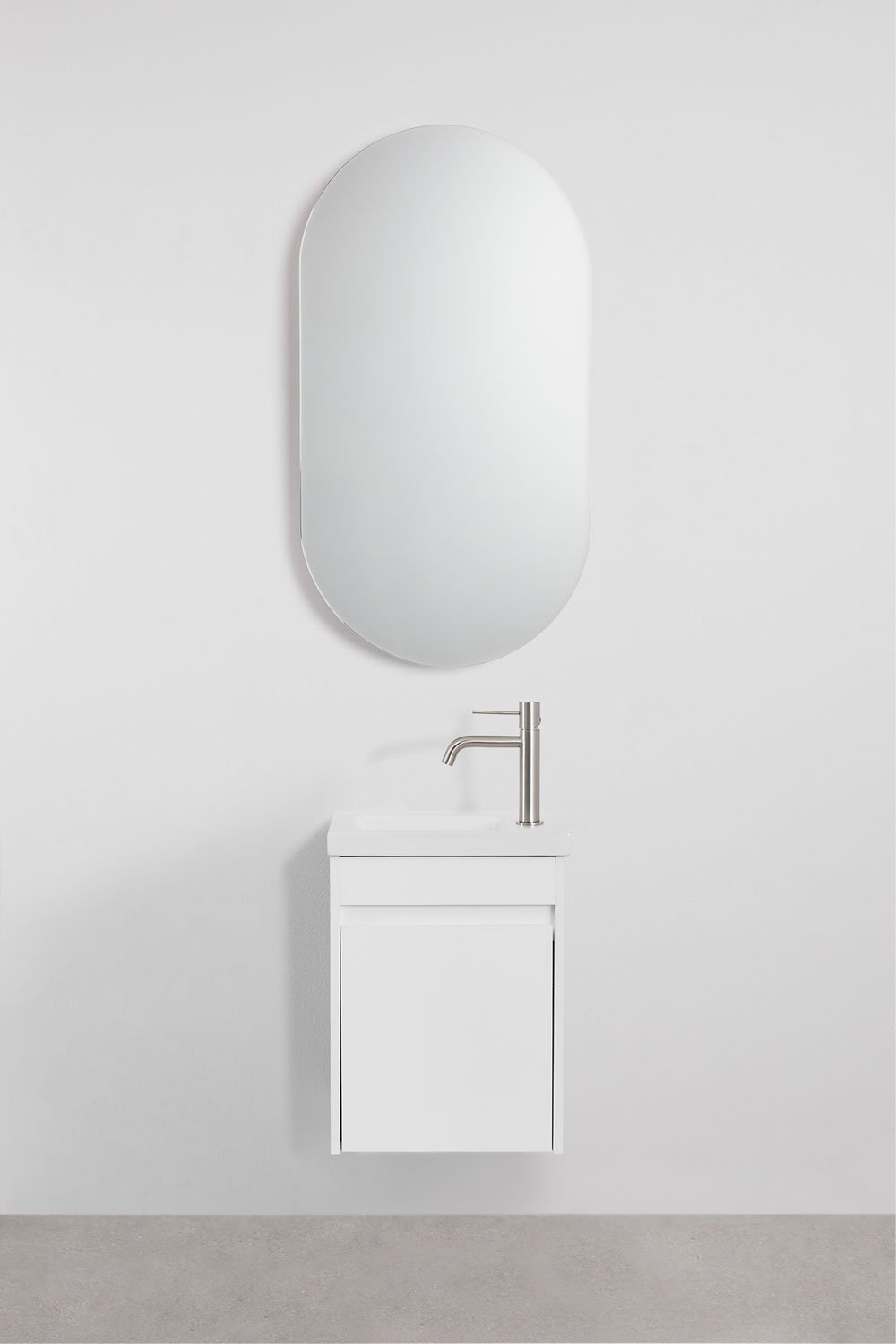 Ensemble meuble de salle de bain suspendu en bois avec lavabo intégré Narek, image de la galerie 2