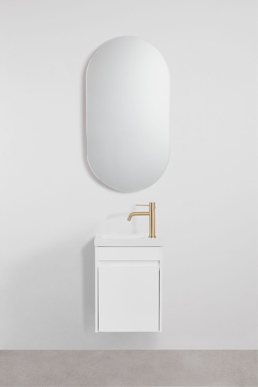 Ensemble meuble de salle de bain suspendu en bois avec lavabo intégré Narek, image de la galerie 2