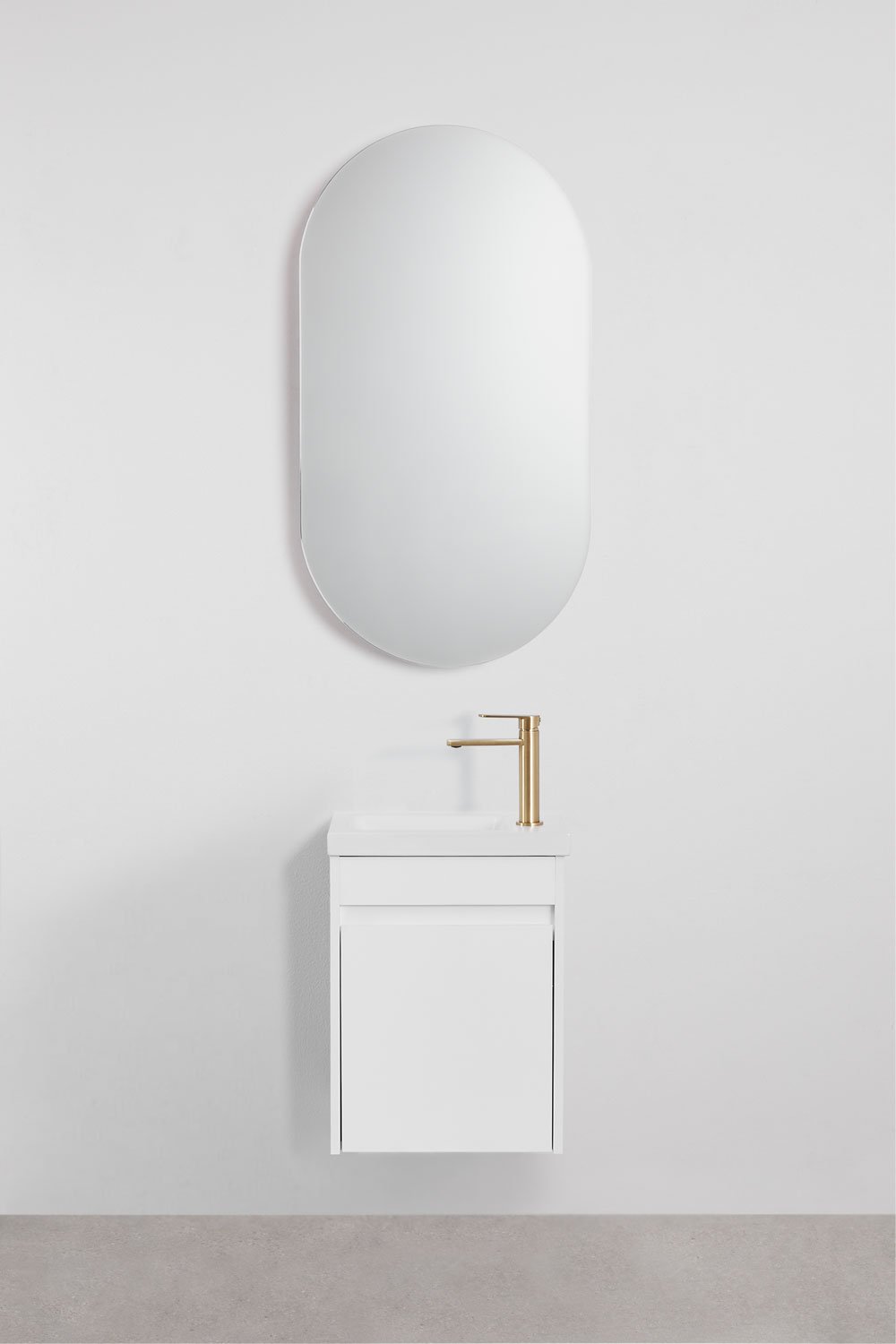 Ensemble meuble de salle de bain suspendu en bois avec lavabo intégré Narek, image de la galerie 2