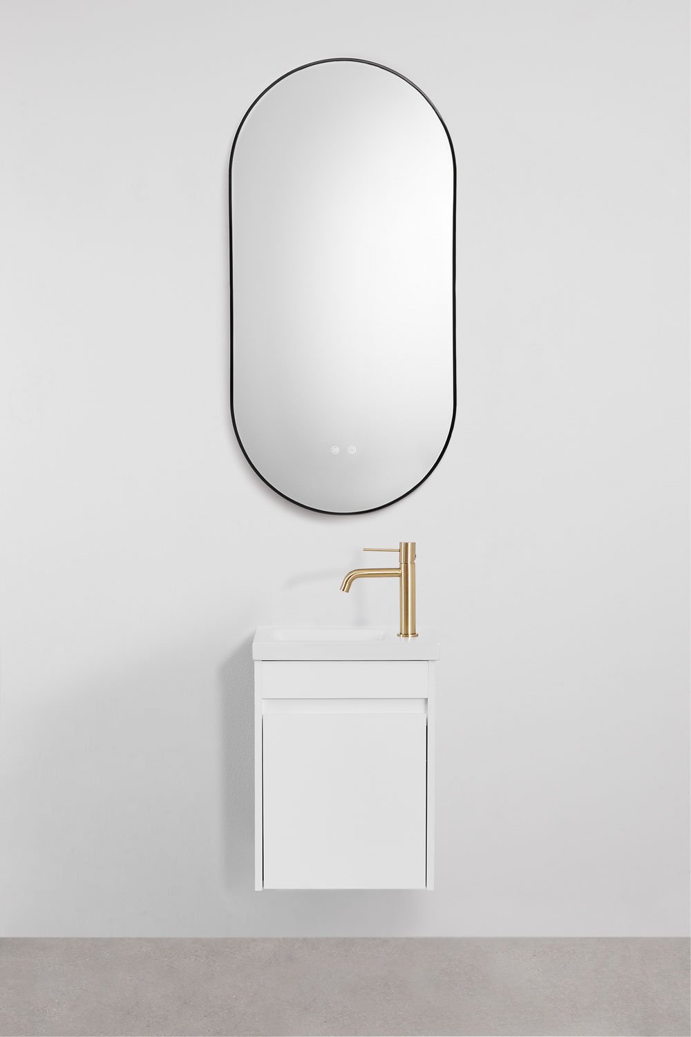 Ensemble meuble de salle de bain suspendu en bois avec lavabo intégré Narek, image de la galerie 2