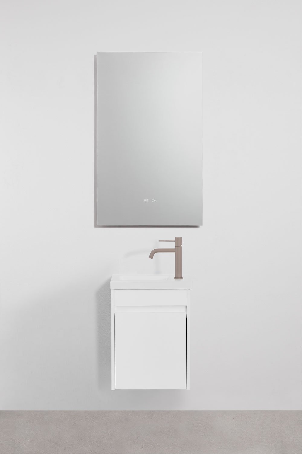 Ensemble meuble de salle de bain suspendu en bois avec lavabo intégré Narek, image de la galerie 2