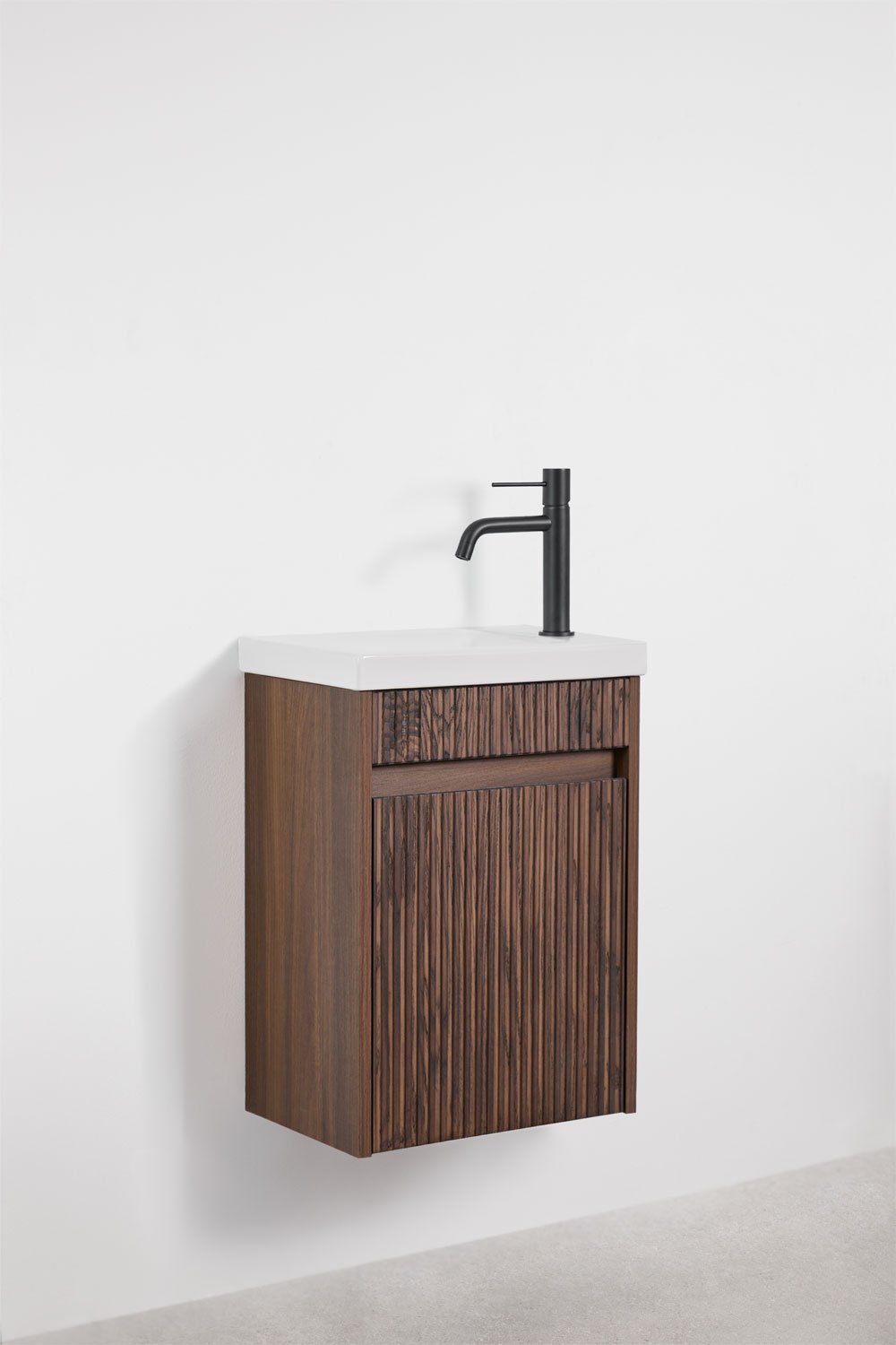Ensemble de meuble de salle de bain suspendu en bois avec lavabo intégré Narek, image de la galerie 2