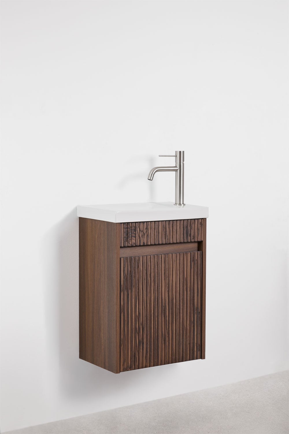 Ensemble de meuble de salle de bain suspendu en bois avec lavabo intégré Narek, image de la galerie 2