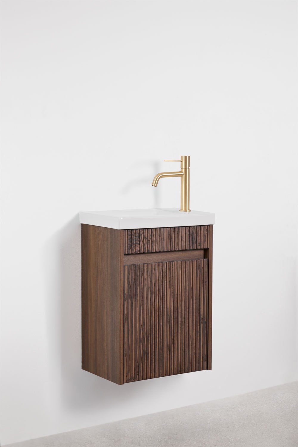 Ensemble de meuble de salle de bain suspendu en bois avec lavabo intégré Narek, image de la galerie 2
