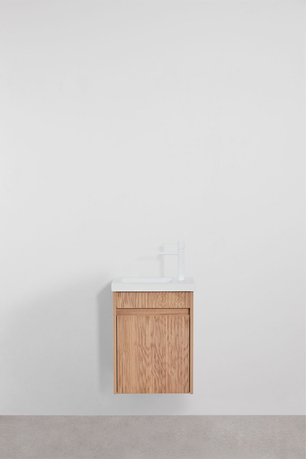 Ensemble de meuble de salle de bain suspendu en bois avec lavabo intégré Narek, image de la galerie 2