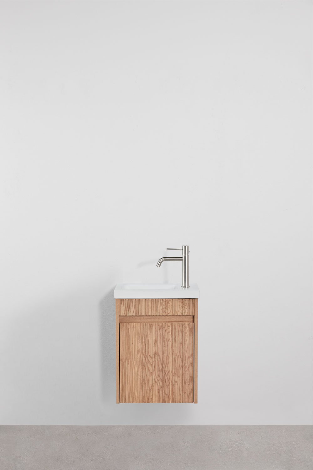 Ensemble meuble de salle de bain suspendu en bois avec lavabo intégré Narek, image de la galerie 2