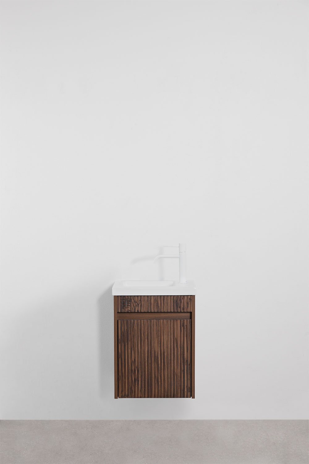 Ensemble de meuble de salle de bain suspendu en bois avec lavabo intégré Narek, image de la galerie 1