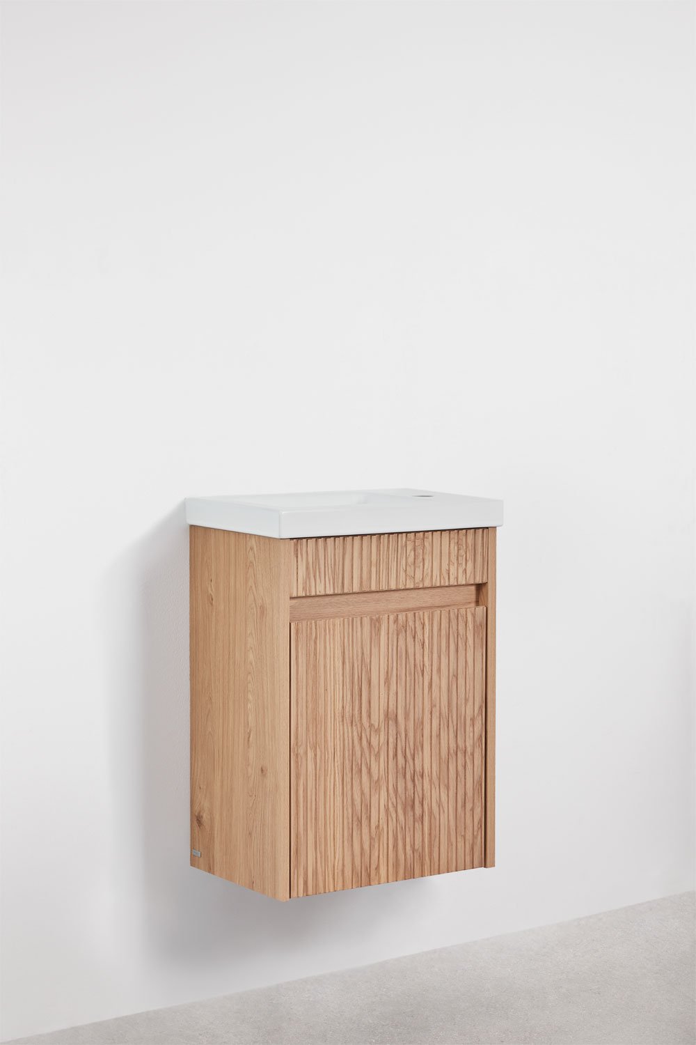 Ensemble de meuble de salle de bain suspendu en bois avec lavabo intégré Narek, image de la galerie 2