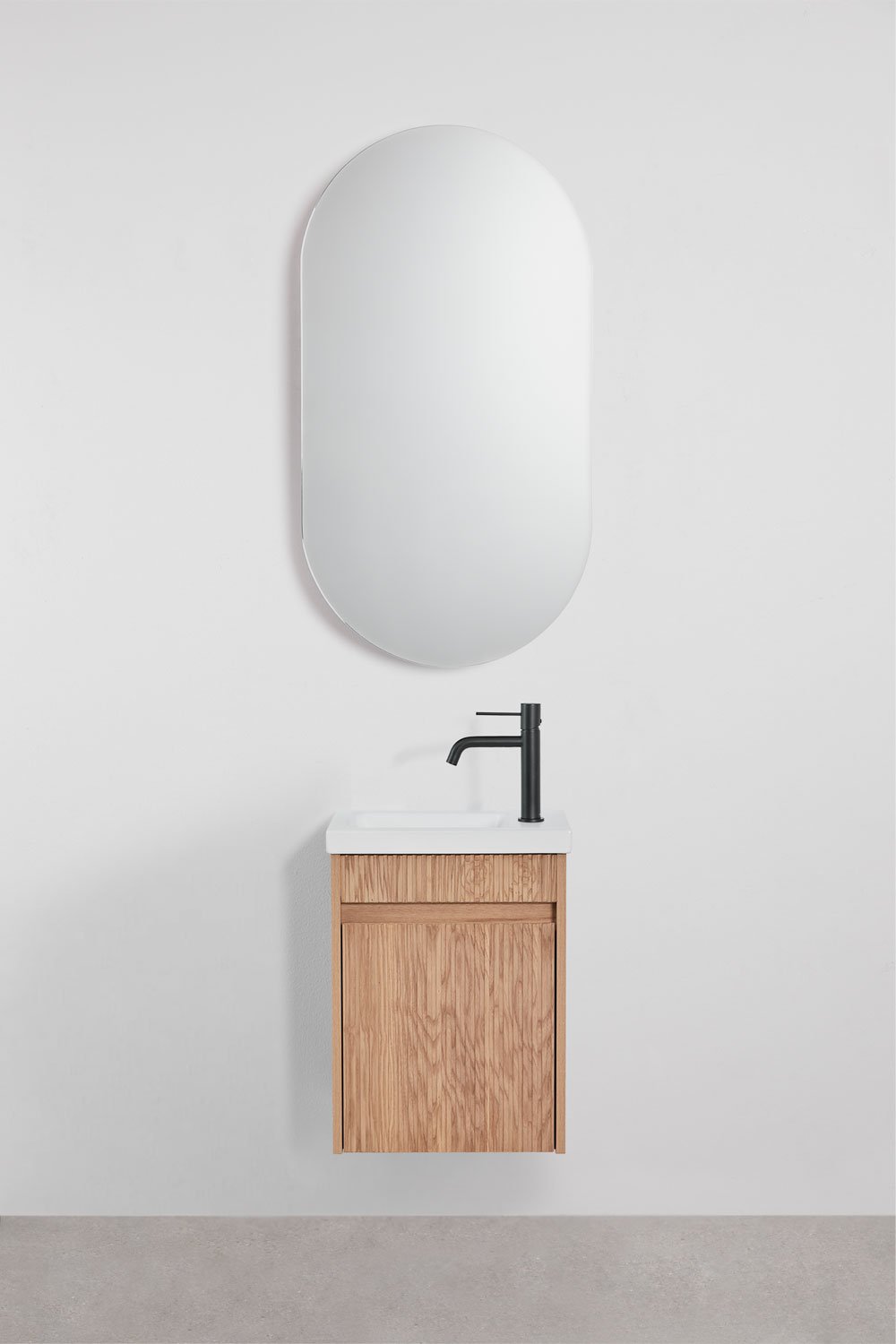 Ensemble de meuble de salle de bain suspendu en bois avec lavabo intégré Narek, image de la galerie 1