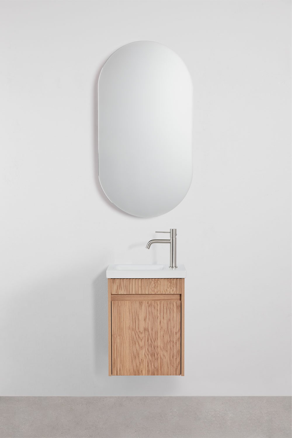Ensemble de meuble de salle de bain suspendu en bois avec lavabo intégré Narek, image de la galerie 1