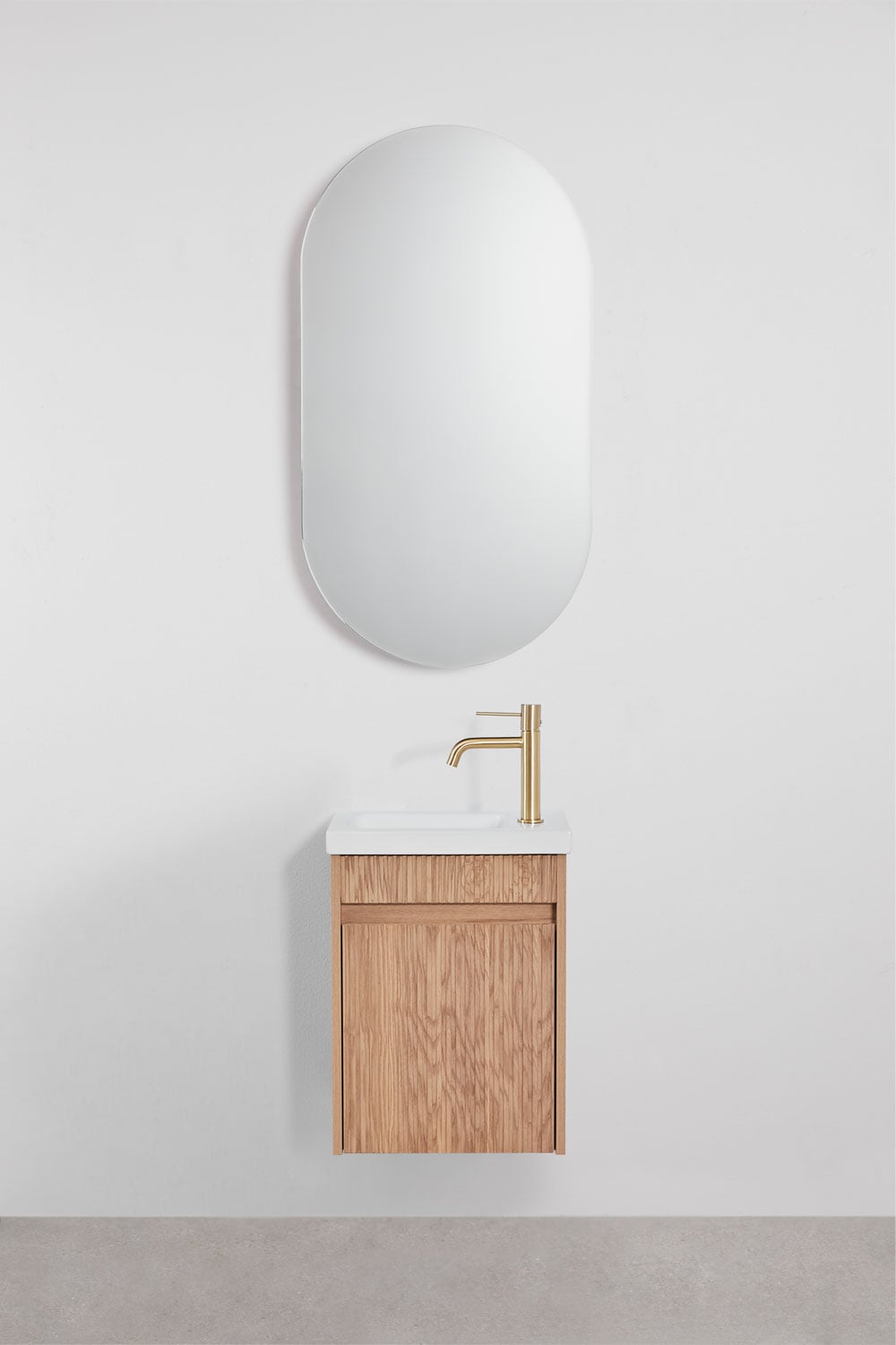 Ensemble de meuble de salle de bain suspendu en bois avec lavabo intégré Narek, image de la galerie 1