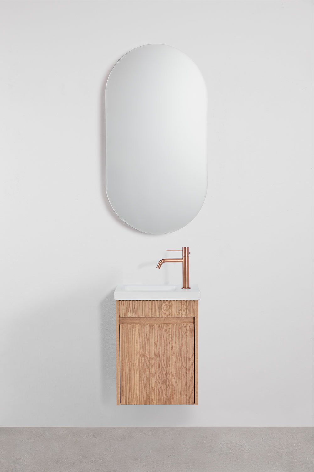 Ensemble de meuble de salle de bain suspendu en bois avec lavabo intégré Narek, image de la galerie 1