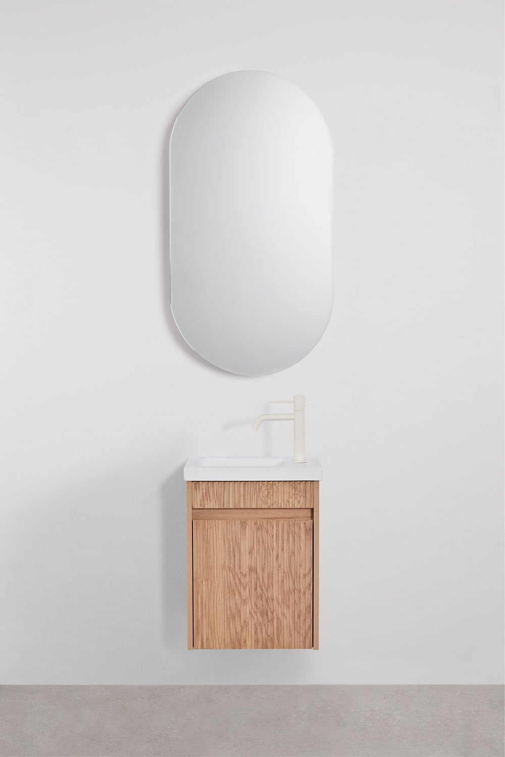 Ensemble de meuble de salle de bain suspendu en bois avec lavabo intégré Narek, image de la galerie 1