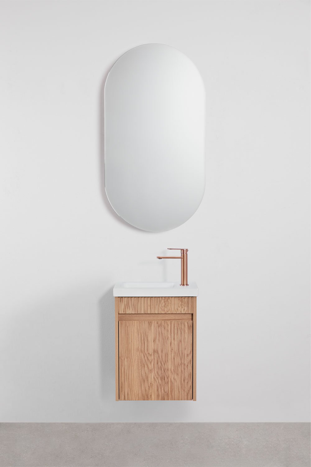 Ensemble de meuble de salle de bain suspendu en bois avec lavabo intégré Narek, image de la galerie 1