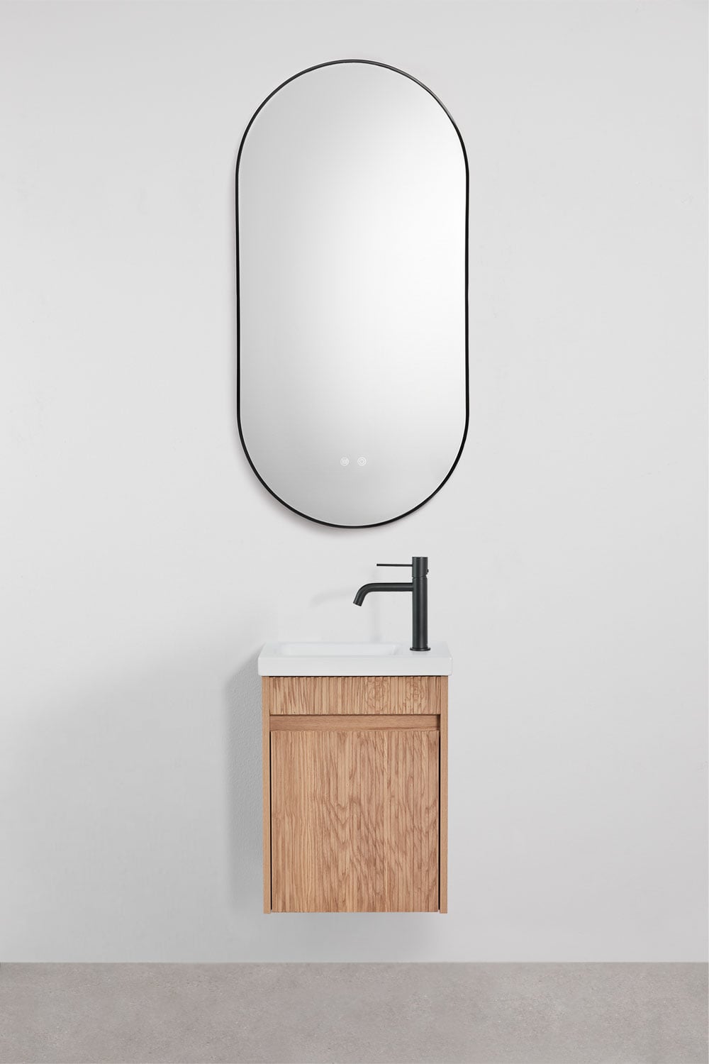 Ensemble de meuble de salle de bain suspendu en bois avec lavabo intégré Narek, image de la galerie 1