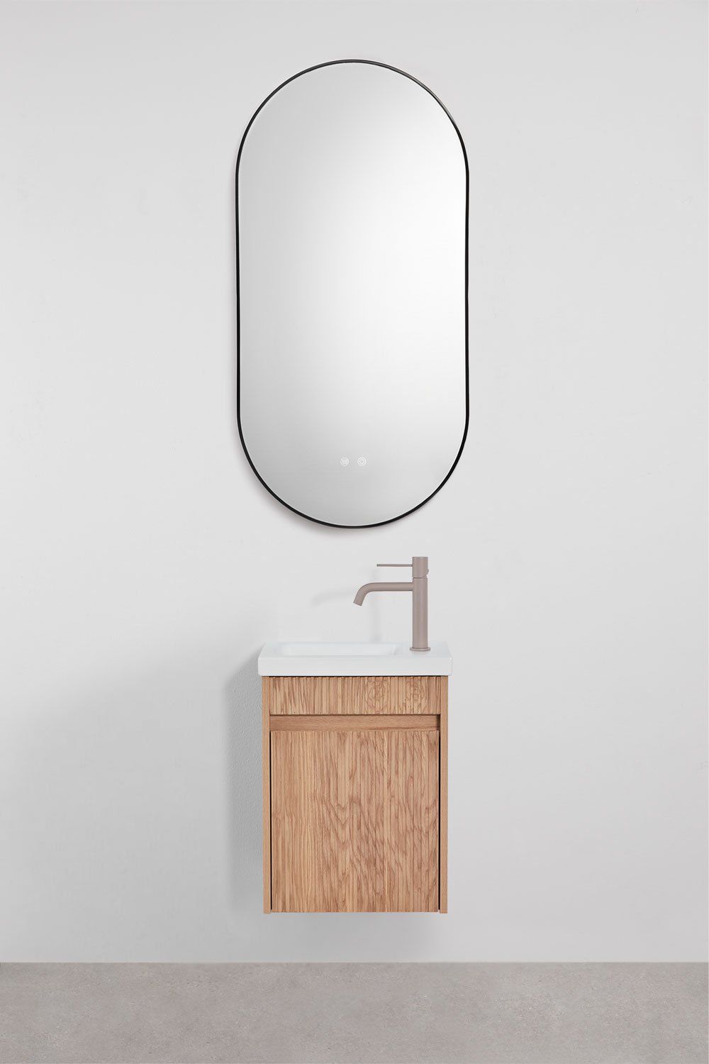 Ensemble de meuble de salle de bain suspendu en bois avec lavabo intégré Narek, image de la galerie 1