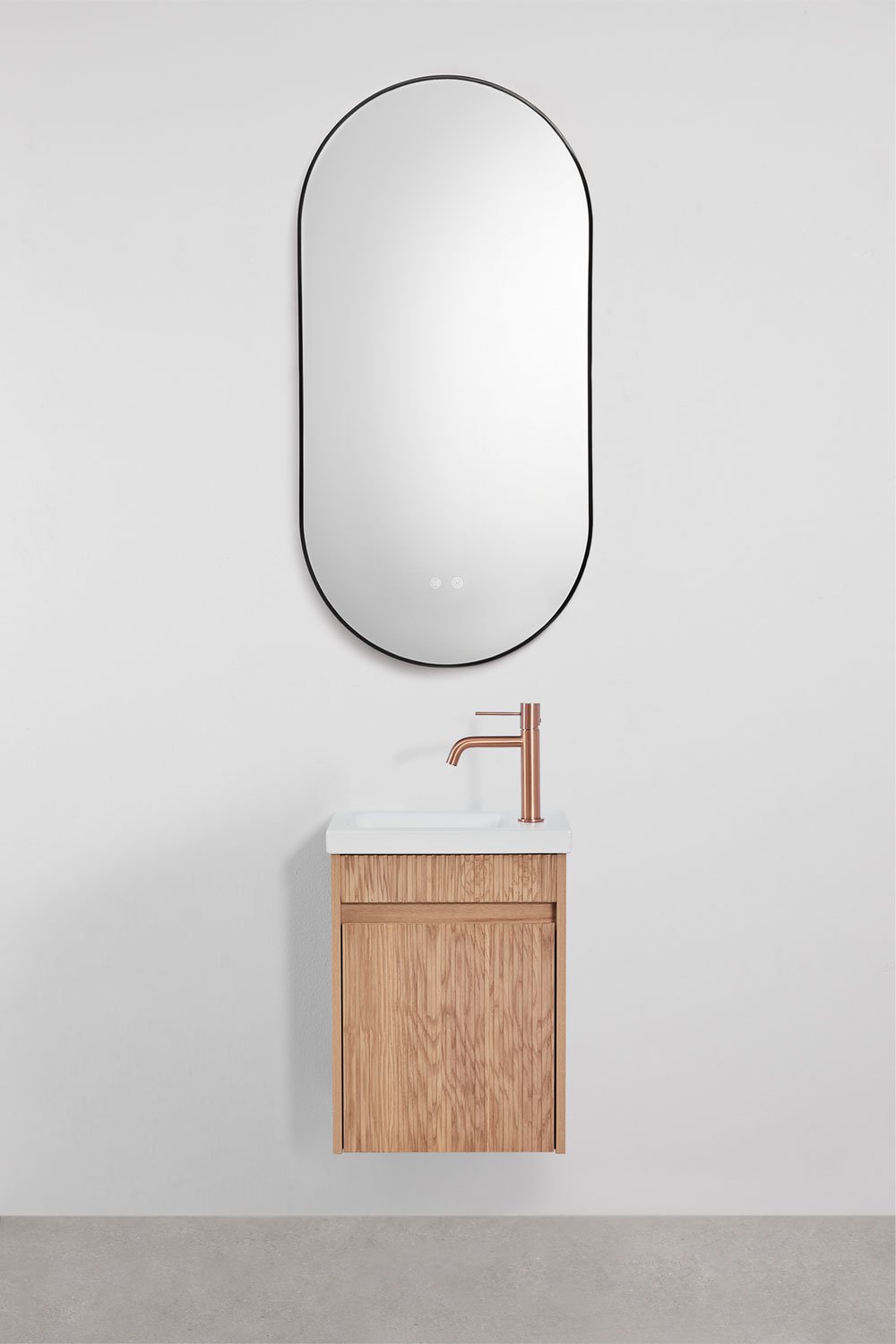 Ensemble de meuble de salle de bain suspendu en bois avec lavabo intégré Narek, image de la galerie 1
