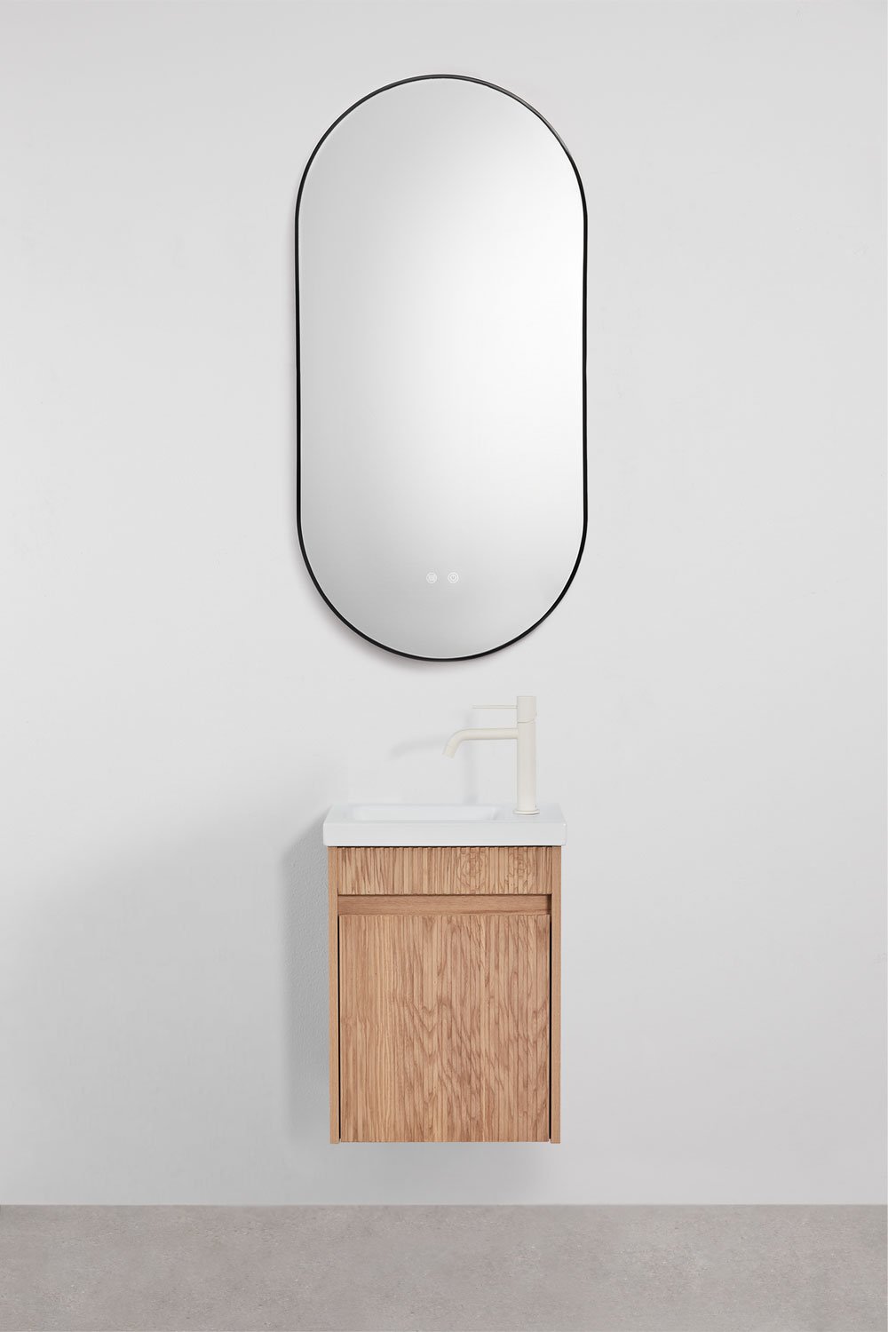 Ensemble de meuble de salle de bain suspendu en bois avec lavabo intégré Narek, image de la galerie 1