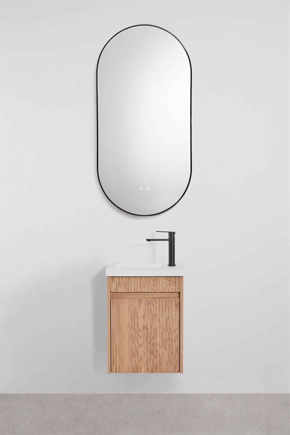 Ensemble de meuble de salle de bain suspendu en bois avec lavabo intégré Narek, image de la galerie 1