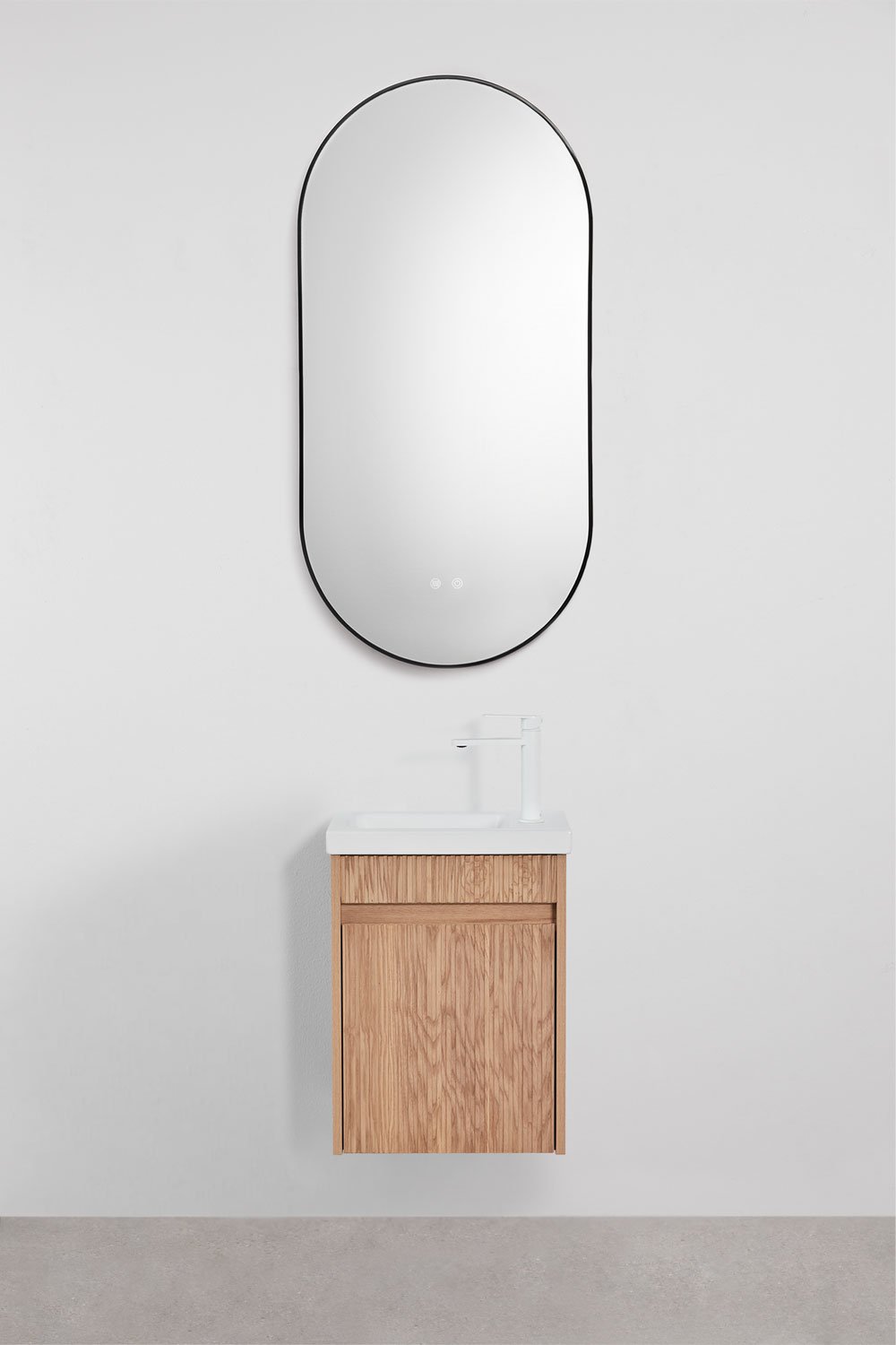 Ensemble de meuble de salle de bain suspendu en bois avec lavabo intégré Narek, image de la galerie 1