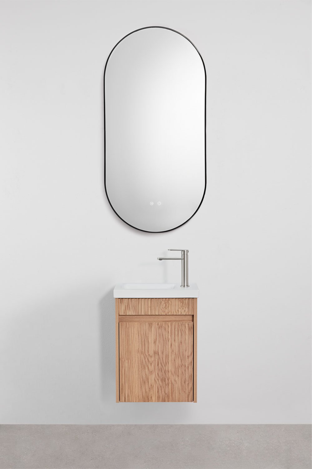 Ensemble de meuble de salle de bain suspendu en bois avec lavabo intégré Narek, image de la galerie 1