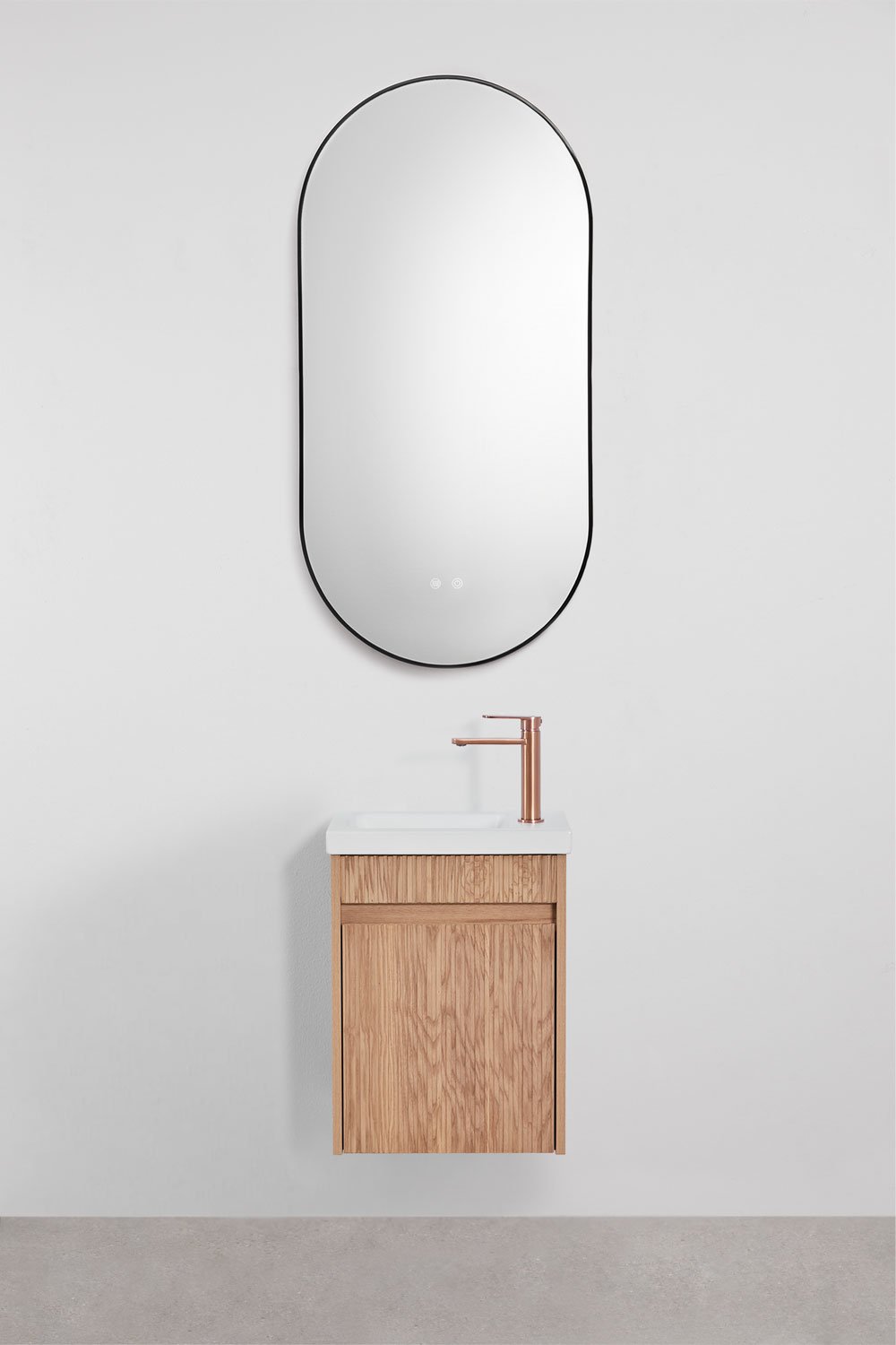 Ensemble de meuble de salle de bain suspendu en bois avec lavabo intégré Narek, image de la galerie 1