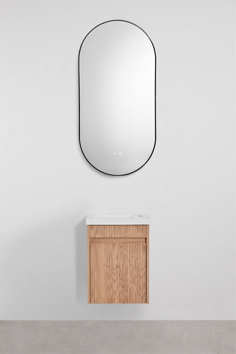 Ensemble de meuble de salle de bain suspendu en bois avec lavabo intégré Narek, image de la galerie 1