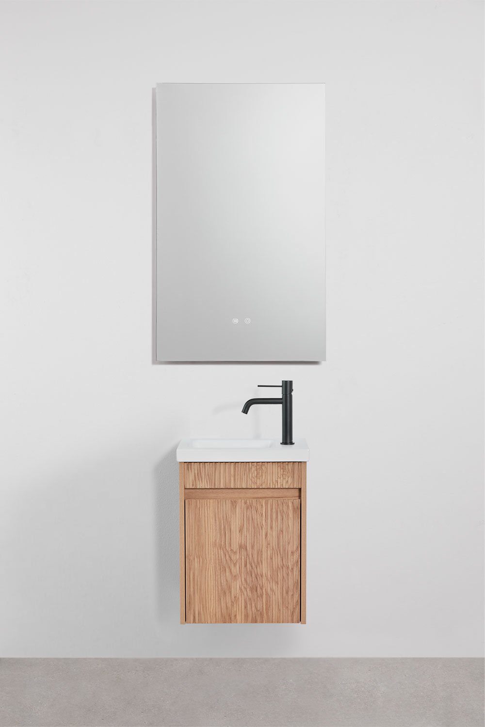 Ensemble de meuble de salle de bain suspendu en bois avec lavabo intégré Narek, image de la galerie 1