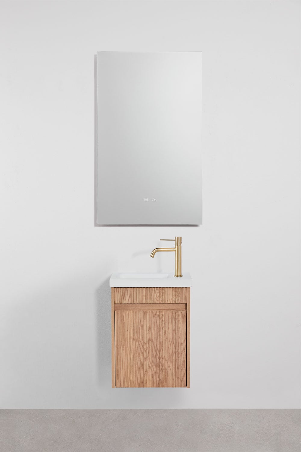 Ensemble de meuble de salle de bain suspendu en bois avec lavabo intégré Narek, image de la galerie 1