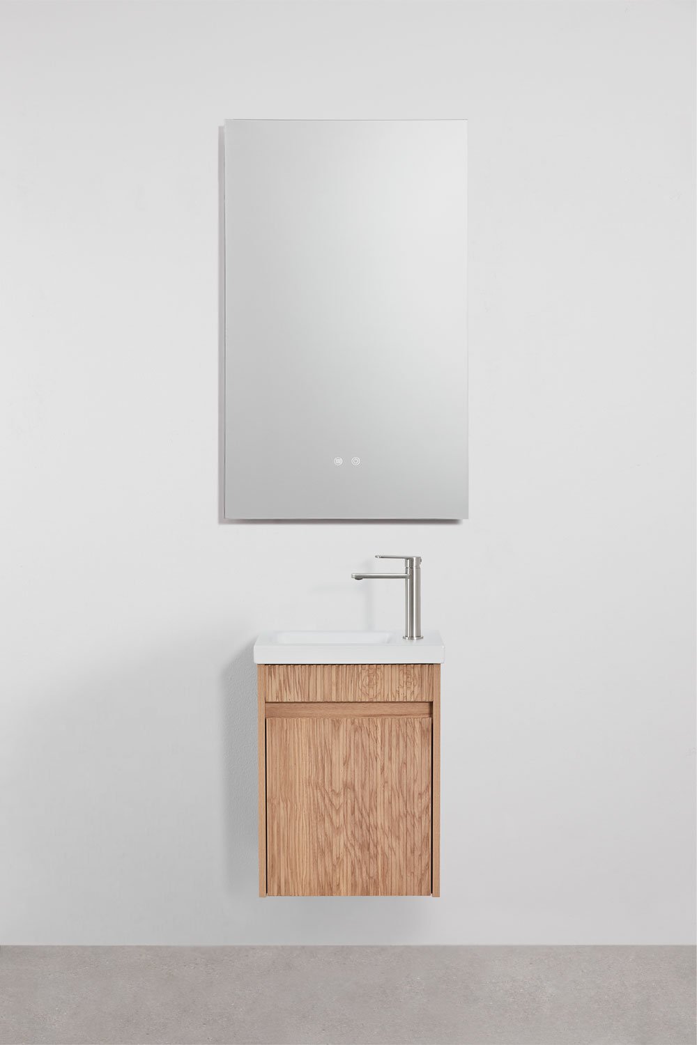 Ensemble de meuble de salle de bain suspendu en bois avec lavabo intégré Narek, image de la galerie 1