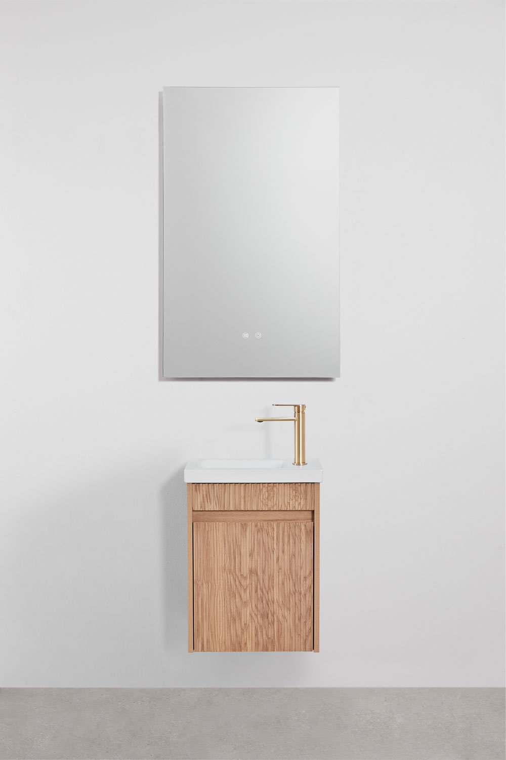 Ensemble de meuble de salle de bain suspendu en bois avec lavabo intégré Narek, image de la galerie 1