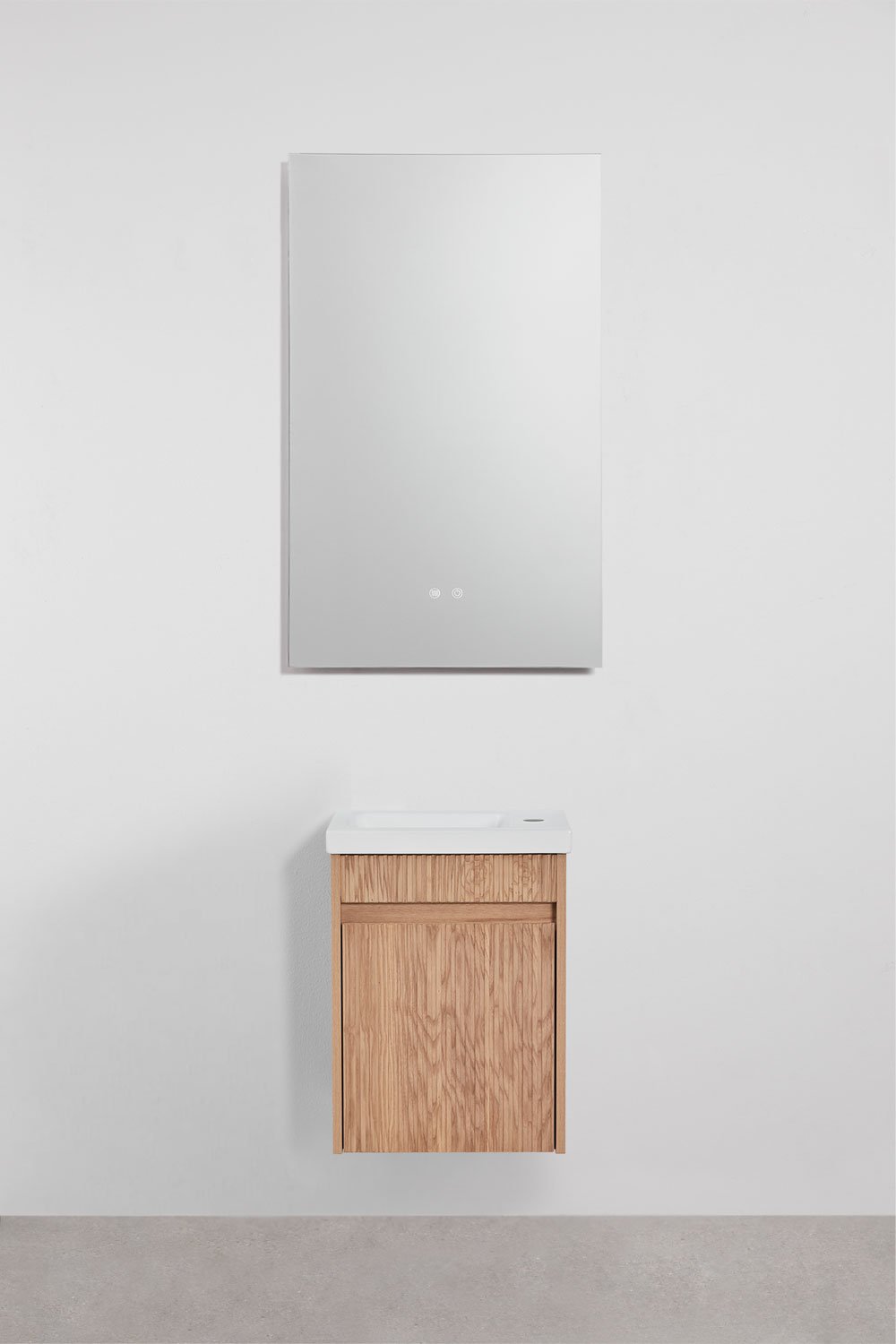 Ensemble de meuble de salle de bain suspendu en bois avec lavabo intégré Narek, image de la galerie 1