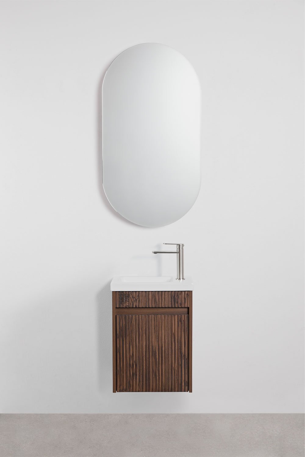Ensemble de meuble de salle de bain suspendu en bois avec lavabo intégré Narek, image de la galerie 1