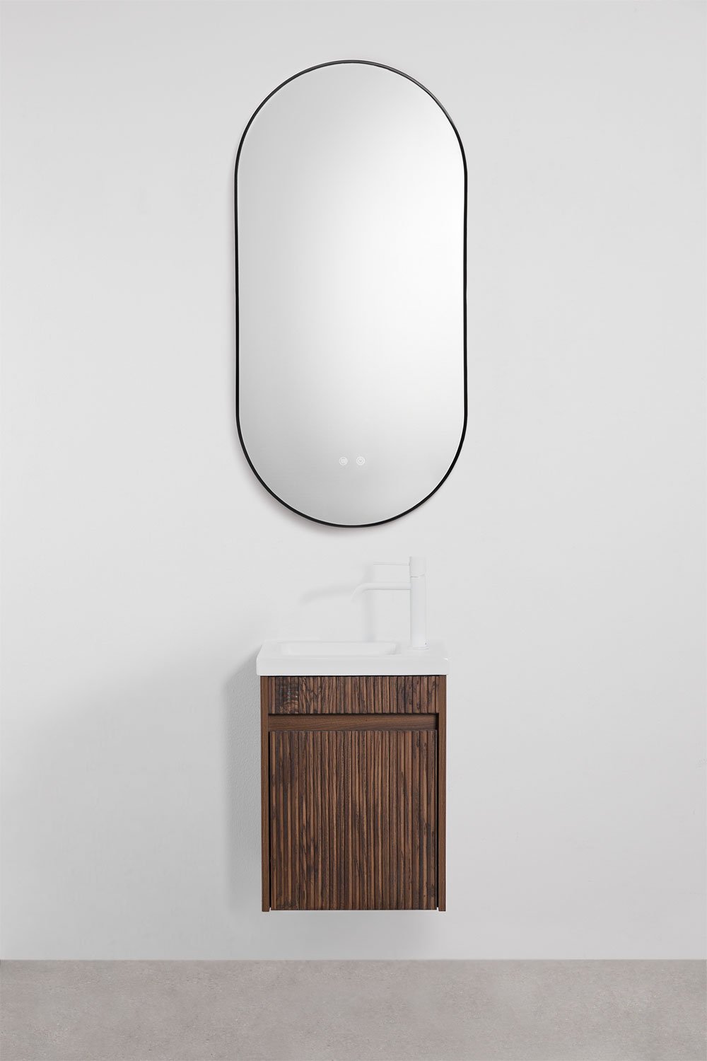 Ensemble de meuble de salle de bain suspendu en bois avec lavabo intégré Narek, image de la galerie 1