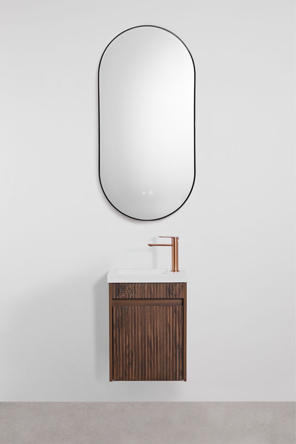 Ensemble de meuble de salle de bain suspendu en bois avec lavabo intégré Narek, image de la galerie 1