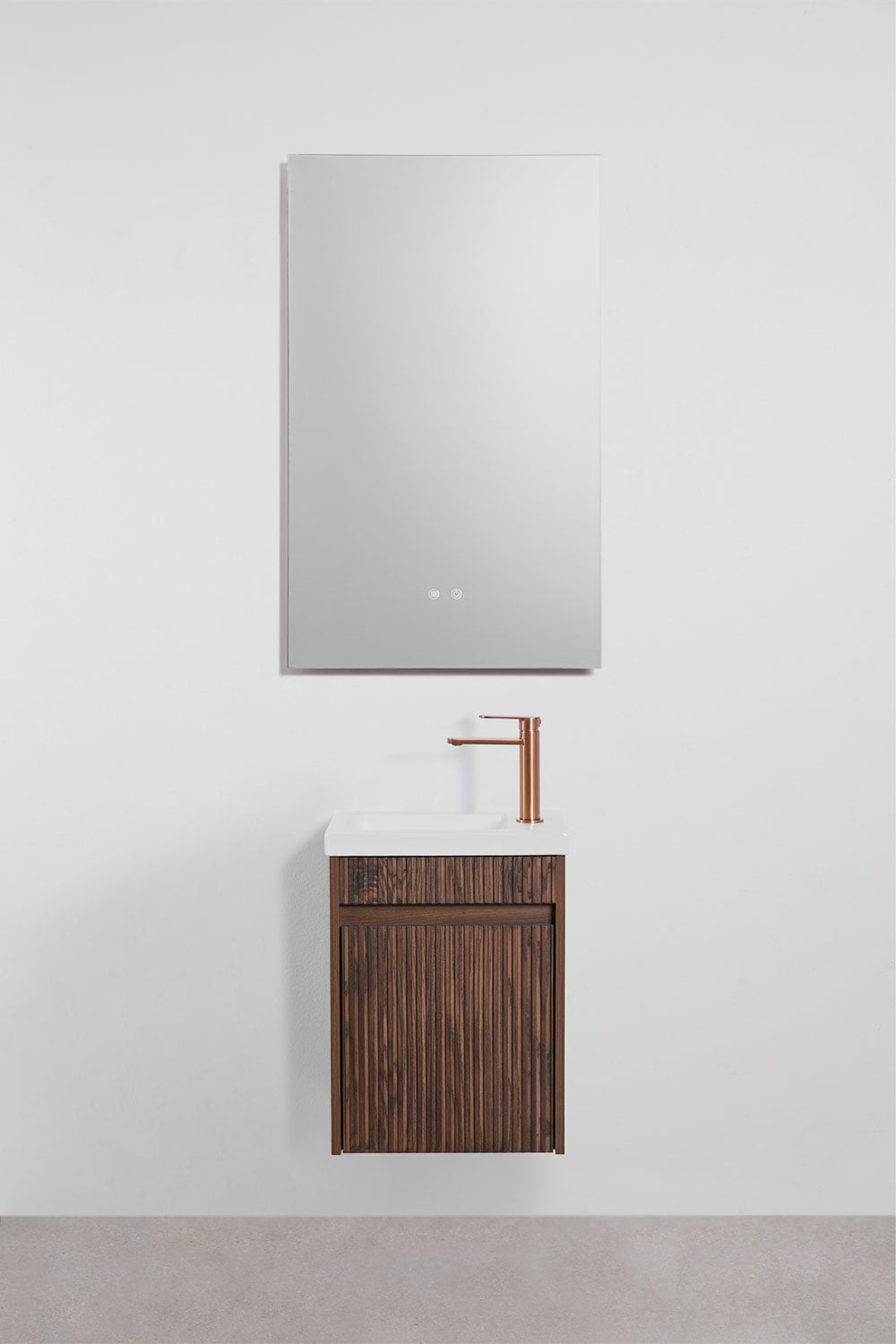 Ensemble de meuble de salle de bain suspendu en bois avec lavabo intégré Narek, image de la galerie 1