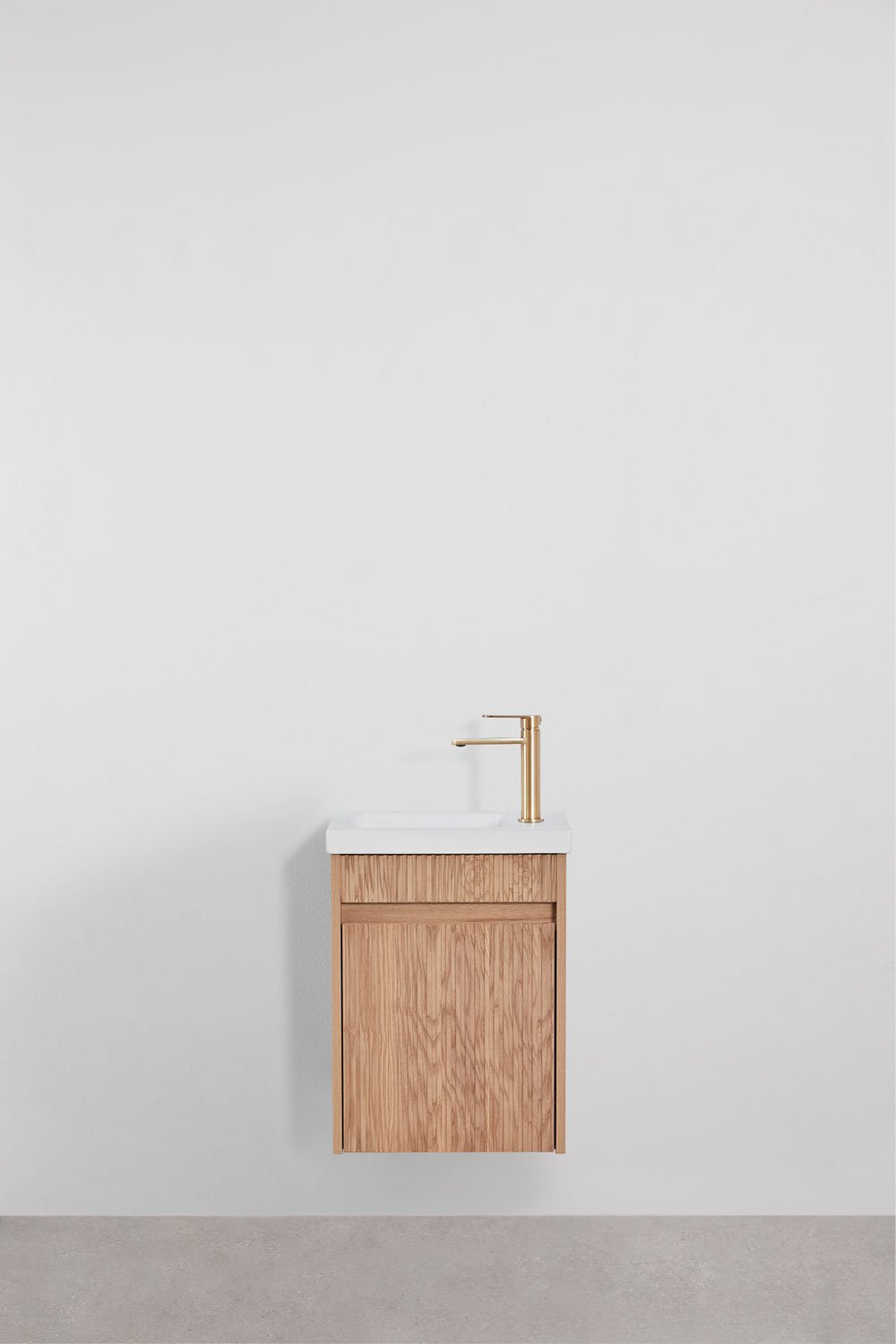 Ensemble meuble de salle de bain suspendu en bois avec lavabo intégré Narek, image de la galerie 1