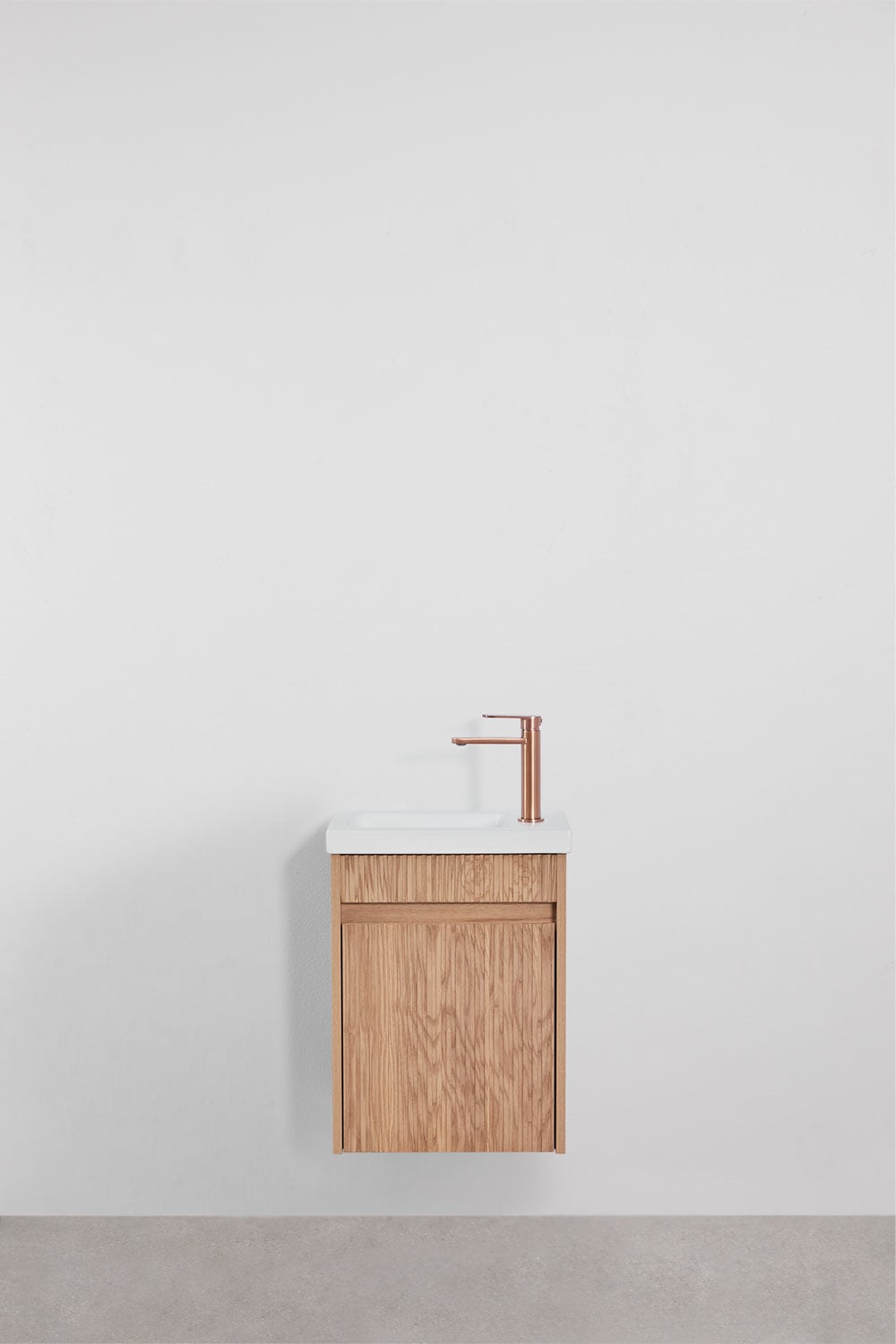 Ensemble de meuble de salle de bain suspendu en bois avec lavabo intégré Narek, image de la galerie 1