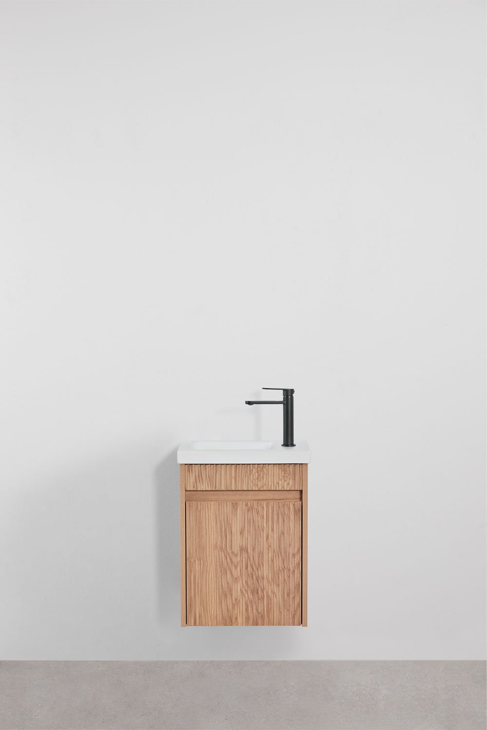 Ensemble de meuble de salle de bain suspendu en bois avec lavabo intégré Narek, image de la galerie 1