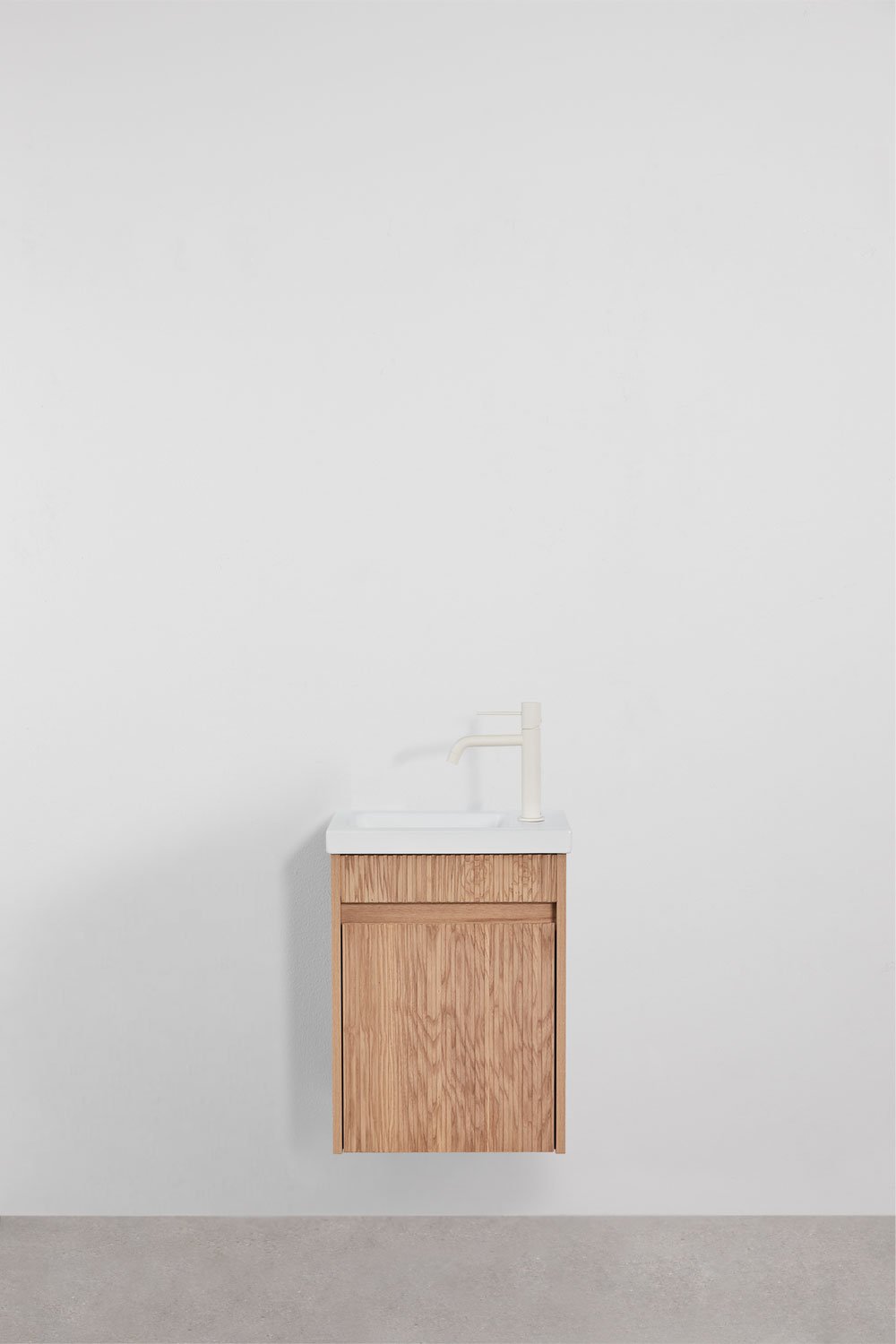 Ensemble de meuble de salle de bain suspendu en bois avec lavabo intégré Narek, image de la galerie 1