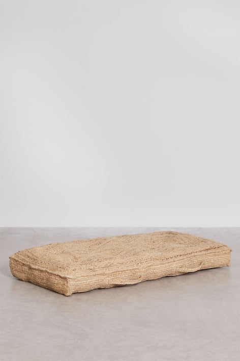 Coussin de sol rectangulaire pour jardin 120x60 cm en jute naturel et coton Serenda