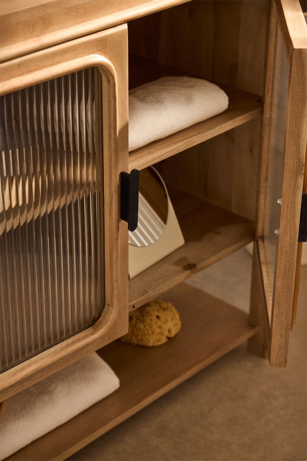 Ensemble de meuble de salle de bain en bois d'acacia et verre Massilia, image de la galerie 3