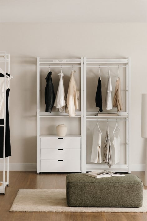 Armoire modulaire ouverte 2 pièces avec tiroirs en acier et MDF Ariaster - Blanc